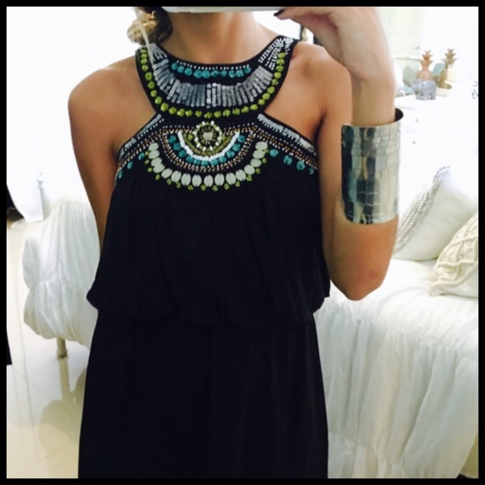 ✨NWT✨Gorgeous Tribal Beaded Black Maxi Dress 🖤